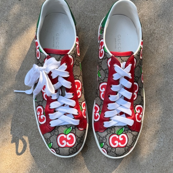Gucci Shoes - Gucci Red and White Apple Pattern Sneakers
